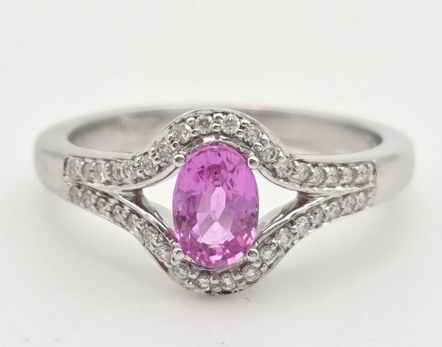 6447 Vintage: 18ct White Gold Pink Sapphire 36 Sparkling Natural Diamonds Dress Ring