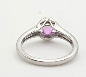 Vintage: 18ct White Gold Pink Sapphire 36 Sparkling Natural Diamonds Dress Ring