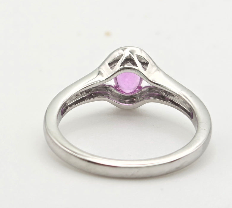 6447 Vintage: 18ct White Gold Pink Sapphire 36 Sparkling Natural Diamonds Dress Ring