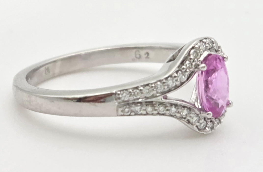 6447 Vintage: 18ct White Gold Pink Sapphire 36 Sparkling Natural Diamonds Dress Ring