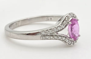 Vintage: 18ct White Gold Pink Sapphire 36 Sparkling Natural Diamonds Dress Ring