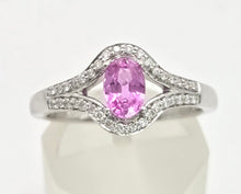Load image into Gallery viewer, Vintage: 18ct White Gold Pink Sapphire 36 Sparkling Natural Diamonds Dress Ring
