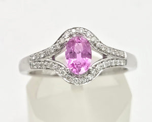 Vintage: 18ct White Gold Pink Sapphire 36 Sparkling Natural Diamonds Dress Ring