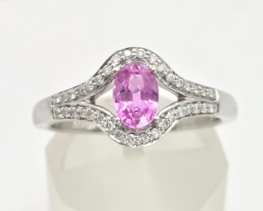 6447 Vintage: 18ct White Gold Pink Sapphire 36 Sparkling Natural Diamonds Dress Ring