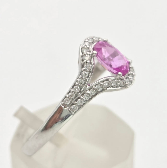 6447 Vintage: 18ct White Gold Pink Sapphire 36 Sparkling Natural Diamonds Dress Ring