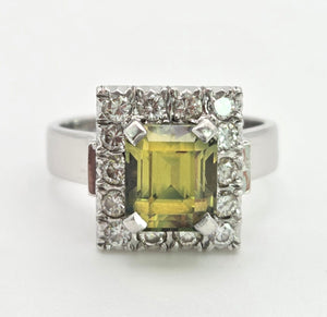 Vintage: 18ct White Gold Yellow Sapphire {3.15ct) Diamonds Cocktail Ring- Platinum Set