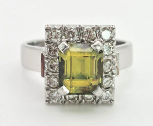 Vintage: 18ct White Gold Yellow Sapphire {3.15ct) Diamonds Cocktail Ring- Platinum Set
