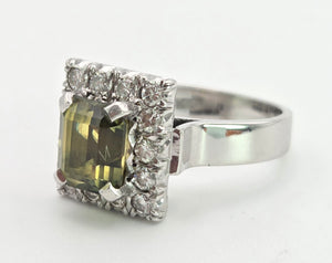 Vintage: 18ct White Gold Yellow Sapphire {3.15ct) Diamonds Cocktail Ring- Platinum Set