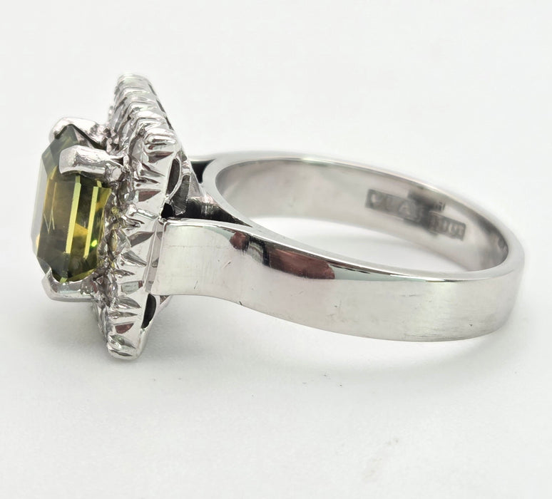 6448 Vintage: 18ct White Gold Yellow Sapphire {3.15ct) Diamonds Cocktail Ring