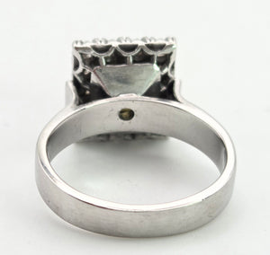 Vintage: 18ct White Gold Yellow Sapphire {3.15ct) Diamonds Cocktail Ring- Platinum Set