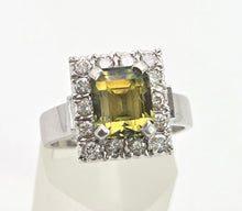 Load image into Gallery viewer, Vintage: 18ct White Gold Yellow Sapphire {3.15ct) Diamonds Cocktail Ring- Platinum Set
