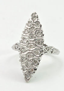 Vintage: 18ct White Gold Art Deco 12 Natural Diamonds {0.61ct} Navette Set  Ring