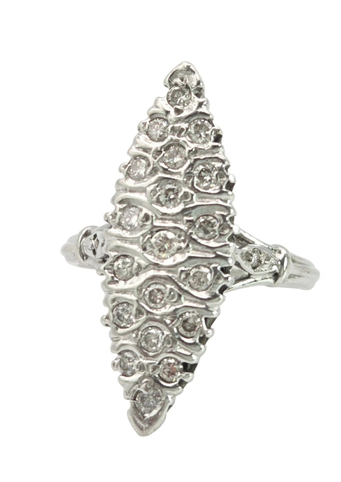 Vintage: 18ct White Gold Art Deco 12 Natural Diamonds {0.61ct} Navette Set  Ring