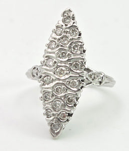 Vintage: 18ct White Gold Art Deco 12 Natural Diamonds {0.61ct} Navette Set  Ring