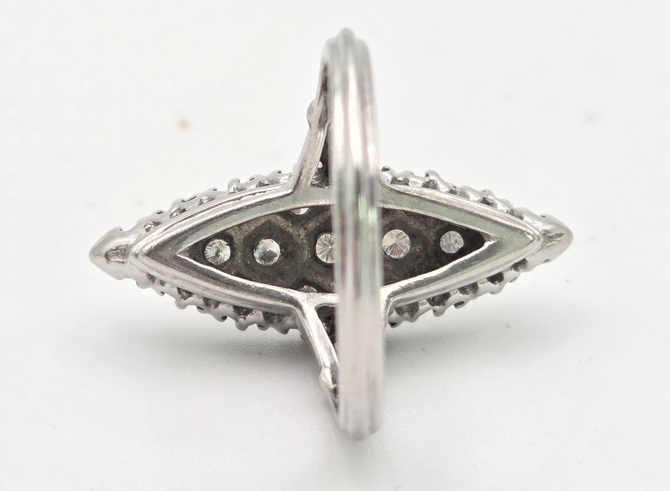 Vintage: 18ct White Gold Art Deco 12 Natural Diamonds {0.61ct} Navette Set  Ring