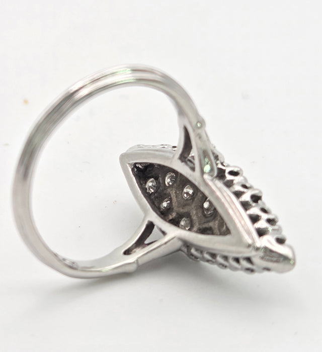 Vintage: 18ct White Gold Art Deco 12 Natural Diamonds {0.61ct} Navette Set  Ring