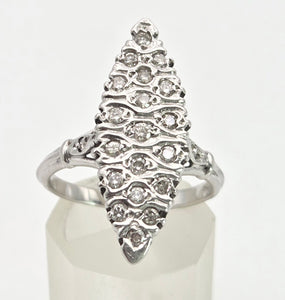 Vintage: 18ct White Gold Art Deco 12 Natural Diamonds {0.61ct} Navette Set  Ring