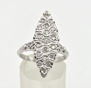 Vintage: 18ct White Gold Art Deco 12 Natural Diamonds {0.61ct} Navette Set  Ring