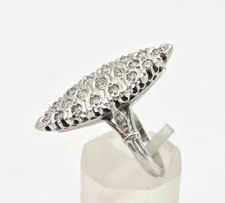 Vintage: 18ct White Gold Art Deco 12 Natural Diamonds {0.61ct} Navette Set  Ring