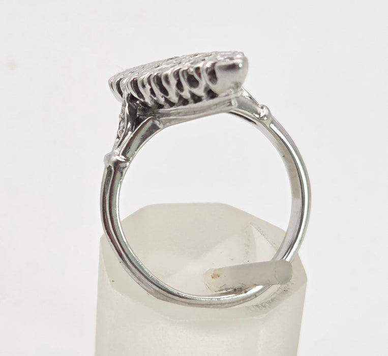 Vintage: 18ct White Gold Art Deco 12 Natural Diamonds {0.61ct} Navette Set  Ring