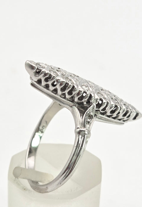 Vintage: 18ct White Gold Art Deco 12 Natural Diamonds {0.61ct} Navette Set  Ring