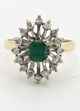 Load image into Gallery viewer, 2032: Vintage: 18ct Gold Emerald Diamonds Openwork Marquise Cluster Ring
