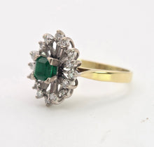 Load image into Gallery viewer, 2032: Vintage: 18ct Gold Emerald Diamonds Openwork Marquise Cluster Ring
