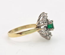 Load image into Gallery viewer, 2032: Vintage: 18ct Gold Emerald Diamonds Openwork Marquise Cluster Ring
