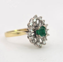 Load image into Gallery viewer, 2032: Vintage: 18ct Gold Emerald Diamonds Openwork Marquise Cluster Ring
