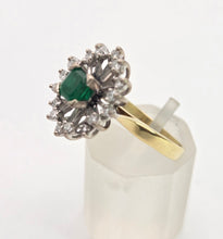 Load image into Gallery viewer, 2032: Vintage: 18ct Gold Emerald Diamonds Openwork Marquise Cluster Ring
