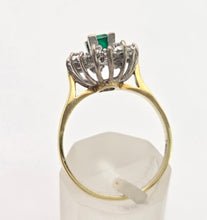 Load image into Gallery viewer, 2032: Vintage: 18ct Gold Emerald Diamonds Openwork Marquise Cluster Ring
