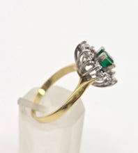 Load image into Gallery viewer, 2032: Vintage: 18ct Gold Emerald Diamonds Openwork Marquise Cluster Ring
