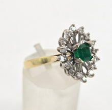 Load image into Gallery viewer, 2032: Vintage: 18ct Gold Emerald Diamonds Openwork Marquise Cluster Ring
