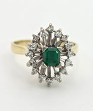 Load image into Gallery viewer, 2032: Vintage: 18ct Gold Emerald Diamonds Openwork Marquise Cluster Ring
