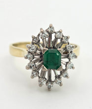 Load image into Gallery viewer, 2032: Vintage: 18ct Gold Emerald Diamonds Openwork Marquise Cluster Ring
