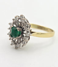 Load image into Gallery viewer, 2032: Vintage: 18ct Gold Emerald Diamonds Openwork Marquise Cluster Ring
