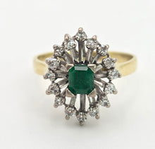 Load image into Gallery viewer, 2032: Vintage: 18ct Gold Emerald Diamonds Openwork Marquise Cluster Ring
