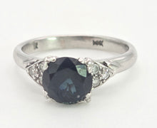 Load image into Gallery viewer, 2073: Vintage: 14ct White Gold French Blue Sapphire 6 Diamonds Trefoil Set Ring
