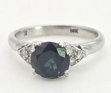 Load image into Gallery viewer, 2073: Vintage: 14ct White Gold French Blue Sapphire 6 Diamonds Trefoil Set Ring
