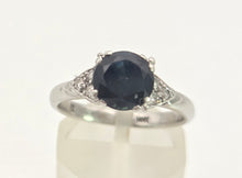 Load image into Gallery viewer, 2073: Vintage: 14ct White Gold French Blue Sapphire 6 Diamonds Trefoil Set Ring
