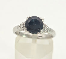 Load image into Gallery viewer, 2073: Vintage: 14ct White Gold French Blue Sapphire 6 Diamonds Trefoil Set Ring
