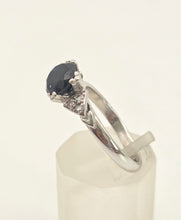 Load image into Gallery viewer, 2073: Vintage: 14ct White Gold French Blue Sapphire 6 Diamonds Trefoil Set Ring
