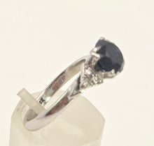 Load image into Gallery viewer, 2073: Vintage: 14ct White Gold French Blue Sapphire 6 Diamonds Trefoil Set Ring
