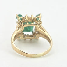 Load image into Gallery viewer, 2085: Vintage; 14ct Gold Emeralds Diamonds Geometric Set Cocktail Ring- exquisite symmetry
