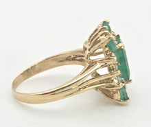 Load image into Gallery viewer, 2085: Vintage; 14ct Gold Emeralds Diamonds Geometric Set Cocktail Ring- exquisite symmetry
