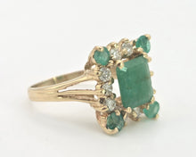 Load image into Gallery viewer, 2085: Vintage; 14ct Gold Emeralds Diamonds Geometric Set Cocktail Ring- exquisite symmetry
