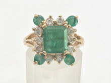 Load image into Gallery viewer, 2085: Vintage; 14ct Gold Emeralds Diamonds Geometric Set Cocktail Ring- exquisite symmetry
