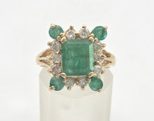 Load image into Gallery viewer, 2085: Vintage; 14ct Gold Emeralds Diamonds Geometric Set Cocktail Ring- exquisite symmetry
