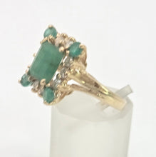 Load image into Gallery viewer, 2085: Vintage; 14ct Gold Emeralds Diamonds Geometric Set Cocktail Ring- exquisite symmetry
