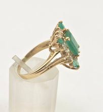 Load image into Gallery viewer, 2085: Vintage; 14ct Gold Emeralds Diamonds Geometric Set Cocktail Ring- exquisite symmetry
